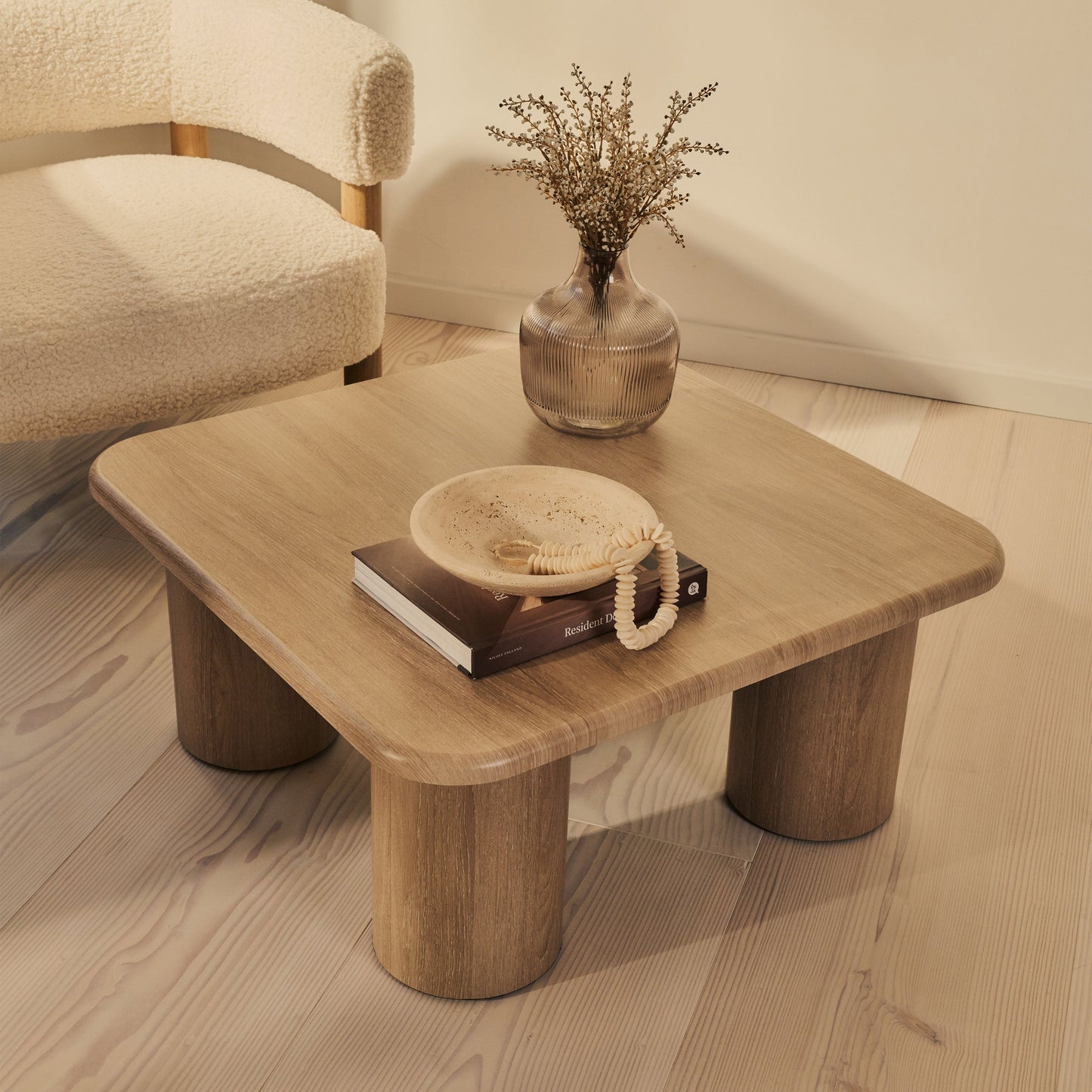 Alina - Grande table basse carrée en bois vieilli