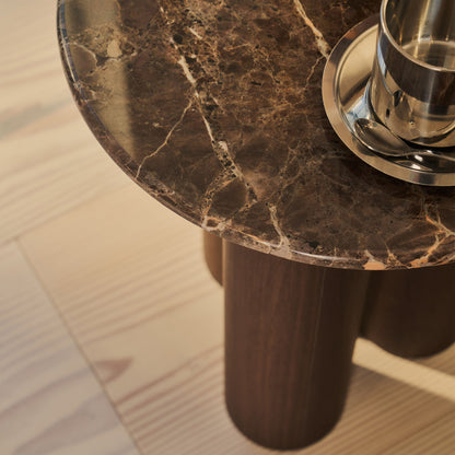 Trivium - Table d'Appoint Ronde en Bois Foncé Dark Emperador Premium
