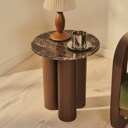 Trivium - Table d'Appoint Ronde en Bois Foncé Dark Emperador Premium