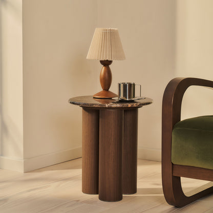 Trivium - Table d'Appoint Ronde en Bois Foncé Dark Emperador Premium
