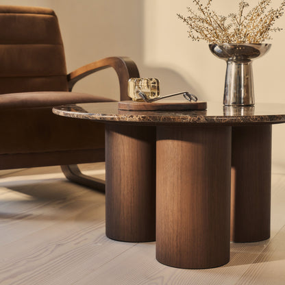 Trivium - Table Basse Ronde en Bois Foncé Dark Emperador Premium