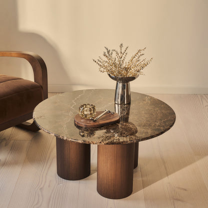 Trivium - Table Basse Ronde en Bois Foncé Dark Emperador Premium