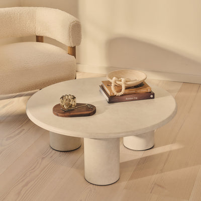 Alina - Grande table basse ronde en bois et béton