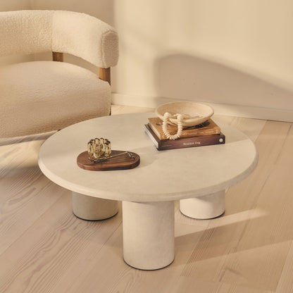 Alina - Grande table basse ronde en bois et béton