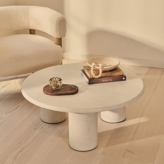 Alina - Grande table basse ronde en bois et béton