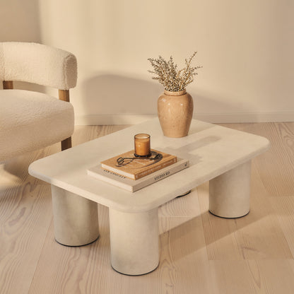 Alina - Grande table basse rectangulaire en bois et béton