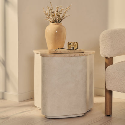 Arlo - Table d'appoint premium en béton irrégulier travertin beige