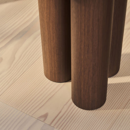 Trivium - Table d'Appoint Ronde en Travertin Beige et Bois Foncé Premium