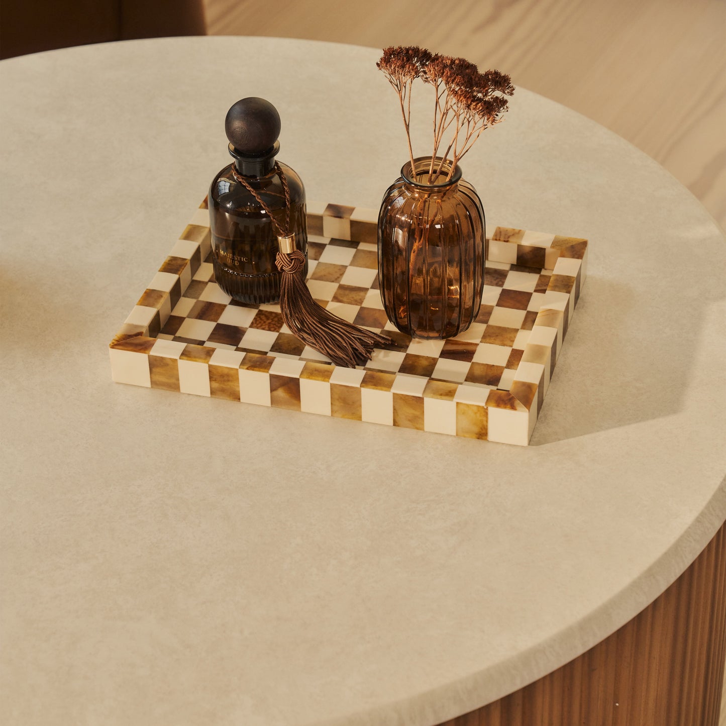 Cove - Table Basse Ronde Cannelée Bois Chaud
