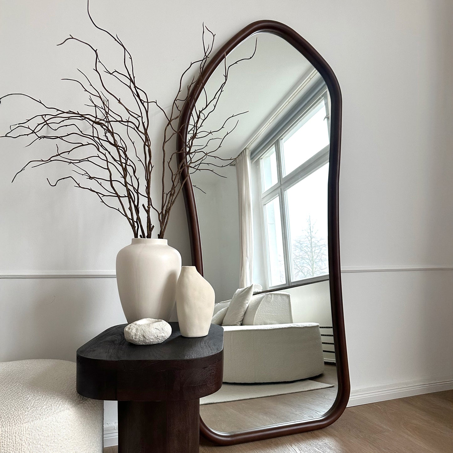 Aaliyah - Miroir irrégulier en bois foncé pleine longueur 180cm x 80cm