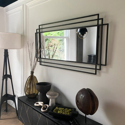 Amalfi - Grand miroir rectangulaire métal noir 140 cm x 70 cm