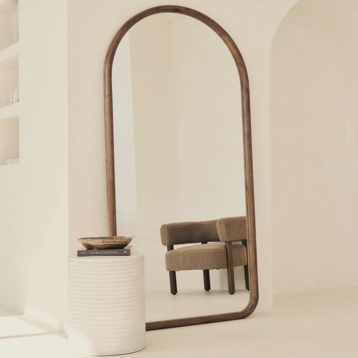 Amora - Miroir en bois chaud grand format plein pied arche 180cm x 90cm