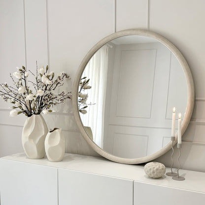 Amora - Grand Miroir Mural Rond en Béton 100cm x 100cm