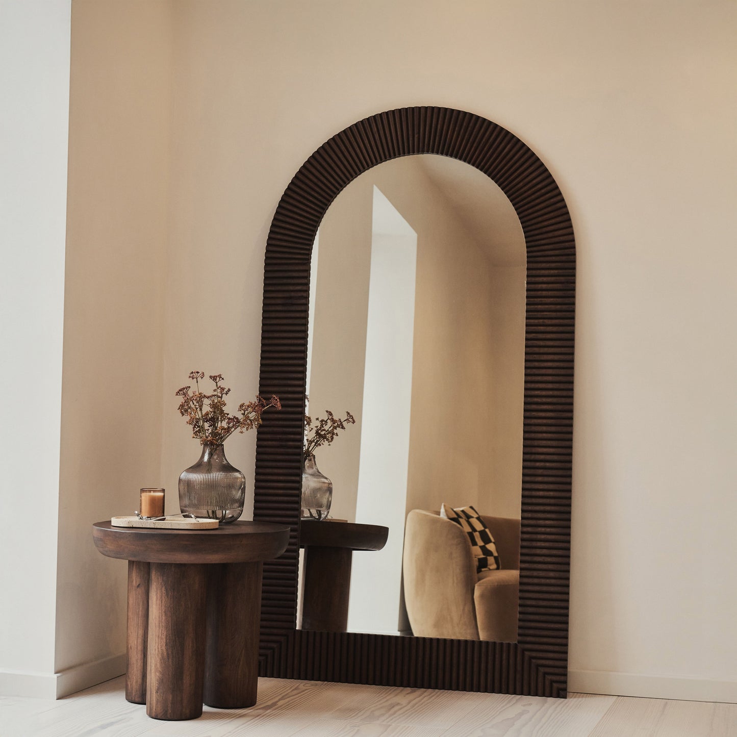 Sloane - Grand Miroir Arqué Premium en Bois Foncé 180cm x 100cm