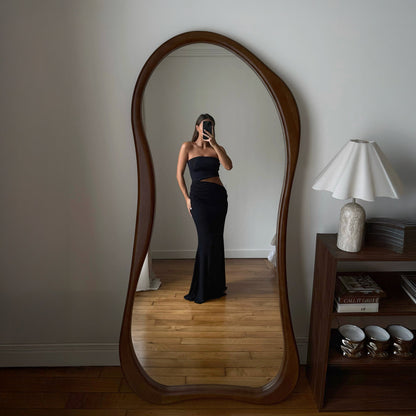 Arcurva - Grand miroir irrégulier en bois foncé pleine longueur 170cm x 85cm