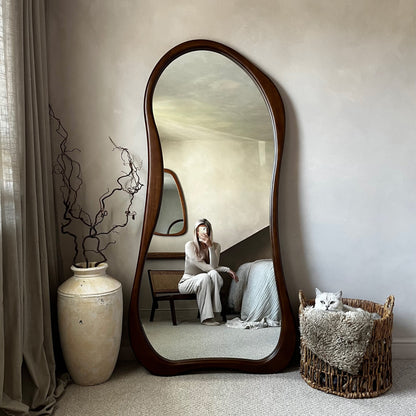 Arcurva - Grand miroir irrégulier en bois foncé pleine longueur 170cm x 85cm