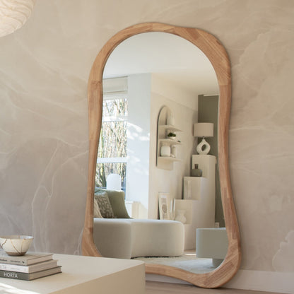 Arcurva - Miroir irrégulier extra grand pleine longueur en bois clair 190cm x 120cm