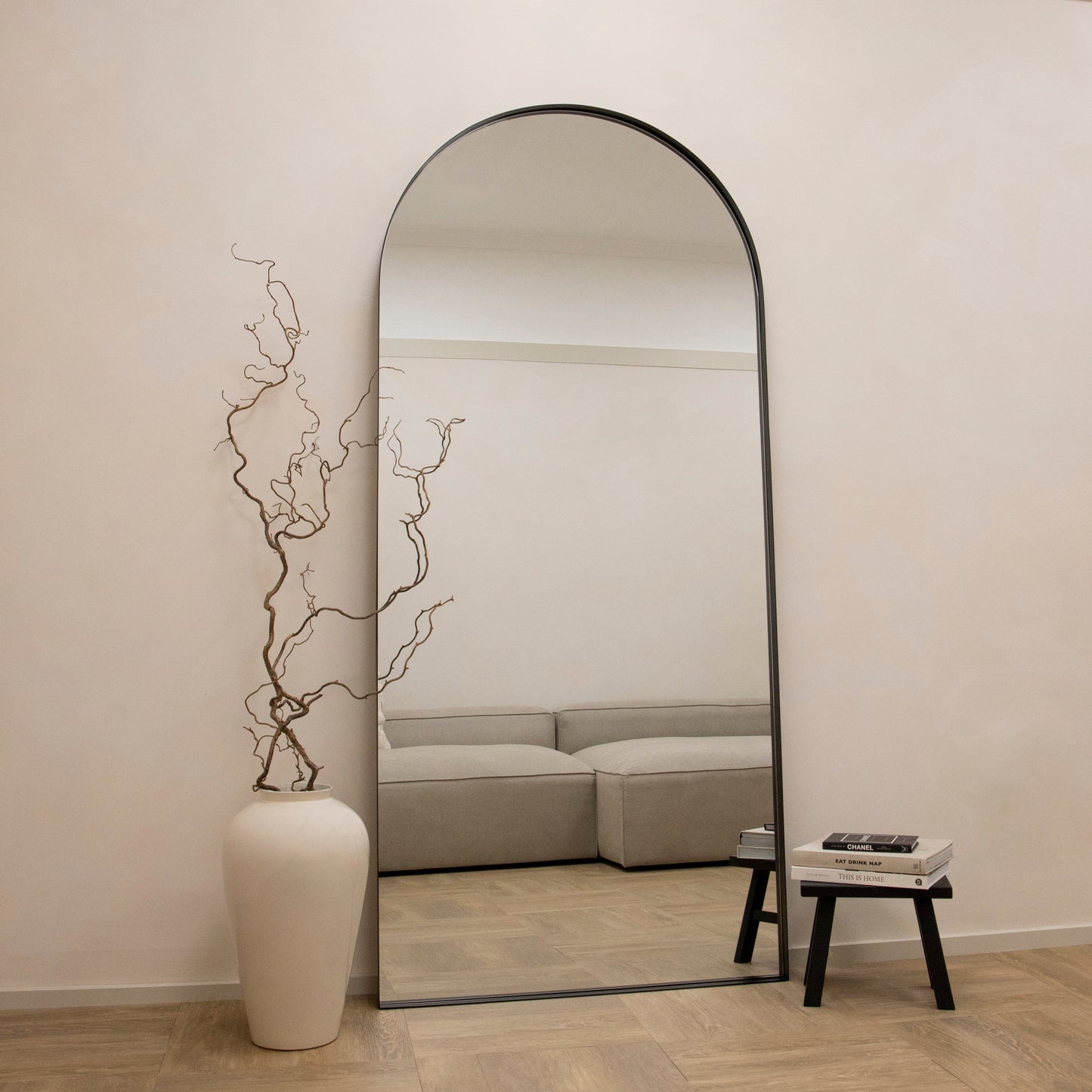Arcus - Miroir Métallique Noir Extra Large Arqué Pleine Longueur 200cm x 90cm