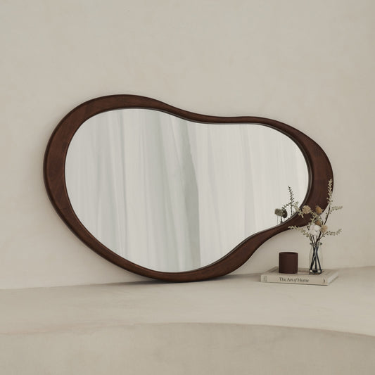 Arcurva - Grand Miroir Irrégulier à Cheminée en Bois Foncé 130cm x 80cm