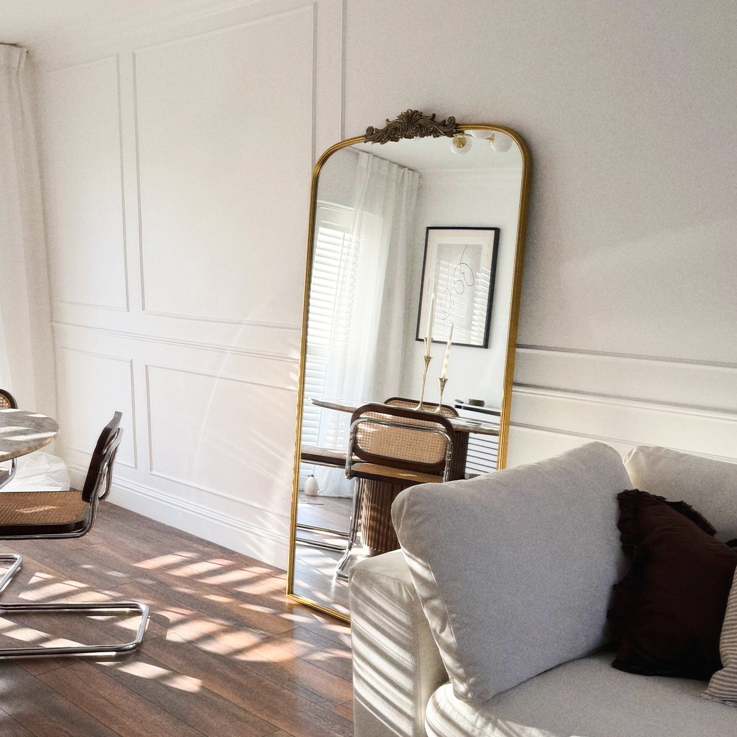 Amelia - Miroir Métallique Arqué Doré Pleine Longueur 186cm x 100cm