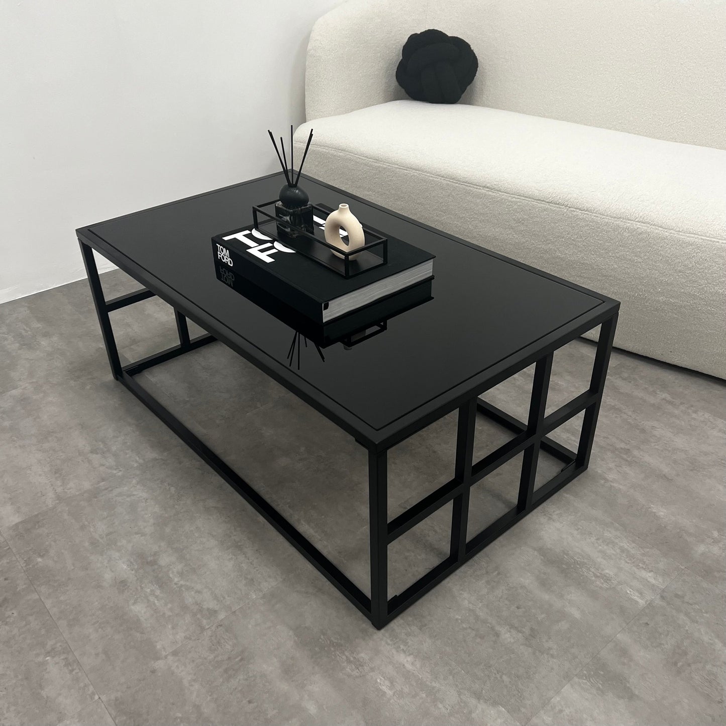 Brooklyn - Table basse rectangulaire moderne noire avec miroir teinté grand format