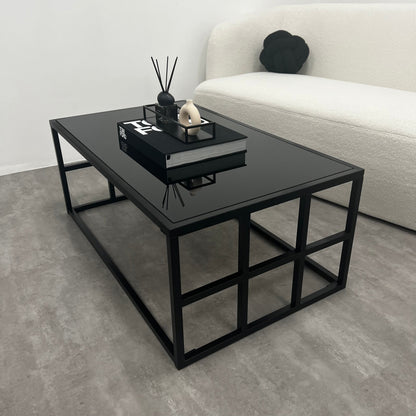 Brooklyn - Table basse rectangulaire moderne noire avec miroir teinté grand format