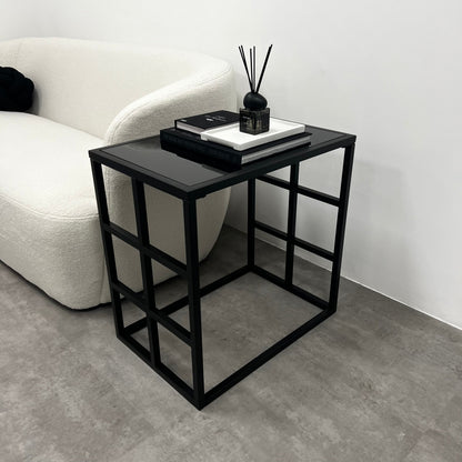 Brooklyn - Table d'Appoint Rectangulaire Moderne Noire avec Miroir Teinté