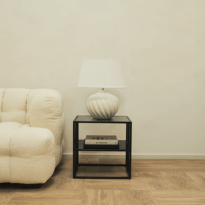 Caprera - Lampe de table avec abat-jour cylindrique en céramique texturée pierre