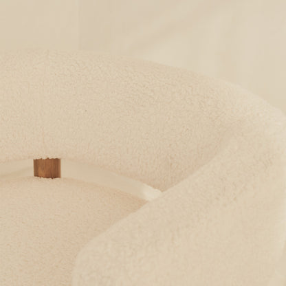 Cara - Fauteuil d'Accent en Bouclé Ivoire et Bois Chaud