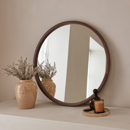 Arden - Miroir mural rond en bois foncé 70 cm x 70 cm