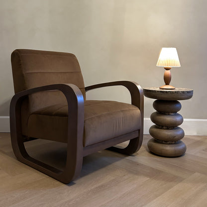 Dalton - Fauteuil d'Appoint en Velours Marron et Bois Foncé