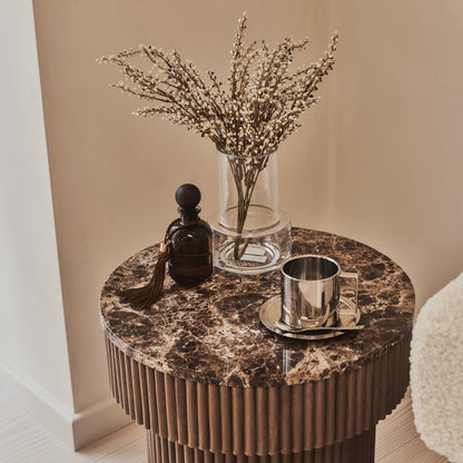 Sloane - Table d'Appoint Ronde en Marbre Dark Emperador et Bois Chaud Premium