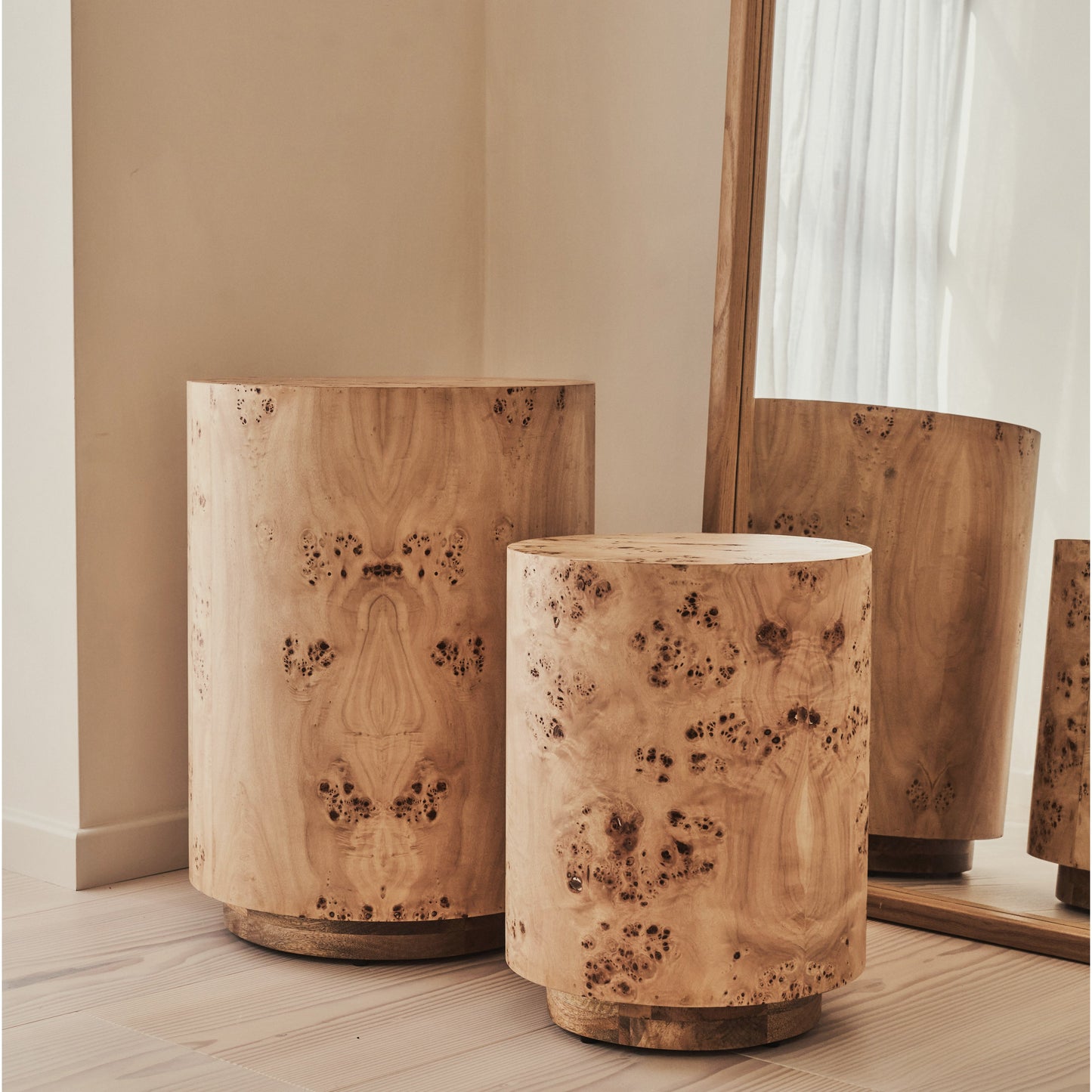 Arbour - Grande Table d'Appoint Ronde Premium en Bois Naturel de Loupe