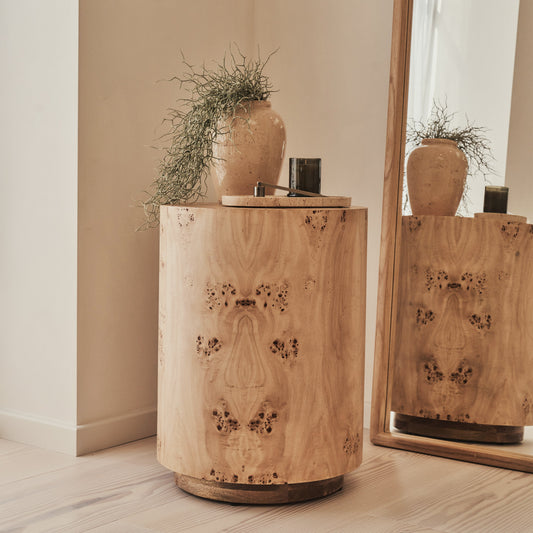 Arbour - Grande Table d'Appoint Ronde Premium en Bois Naturel de Loupe