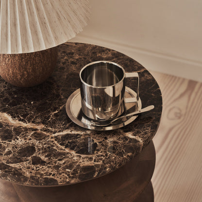 Orinthia - Table d'Appoint Ronde en Bois Foncé et Marbre Dark Emperador Premium