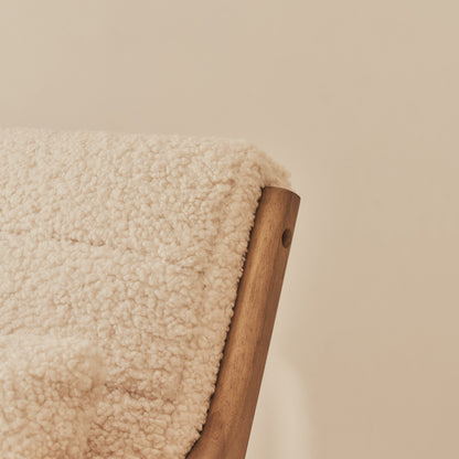 Hudson - Fauteuil d'Appoint en Bouclé Ivoire et Bois Chaud