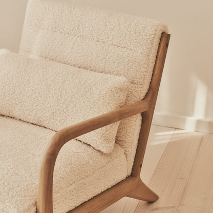Hudson - Fauteuil d'Appoint en Bouclé Ivoire et Bois Chaud