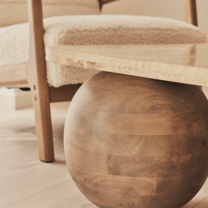 Melrose - Table basse rectangulaire premium en travertin beige et bois chaud