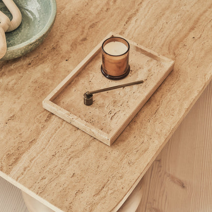 Melrose - Table basse rectangulaire premium en travertin beige et bois chaud