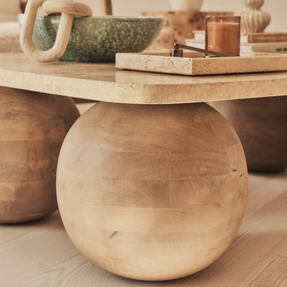 Melrose - Table basse rectangulaire premium en travertin beige et bois chaud