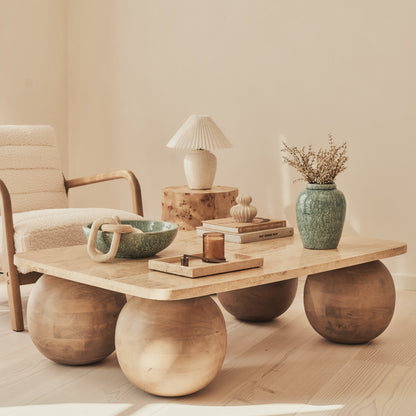 Melrose - Table basse rectangulaire premium en travertin beige et bois chaud