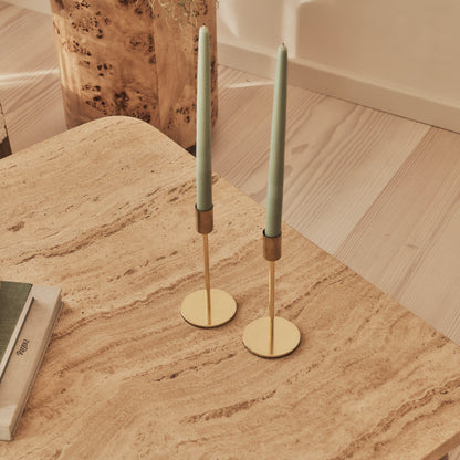 Melrose - Table basse carrée premium en travertin beige et bois chaud