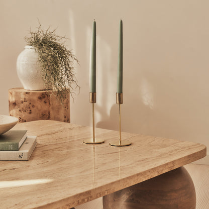 Melrose - Table basse carrée premium en travertin beige et bois chaud