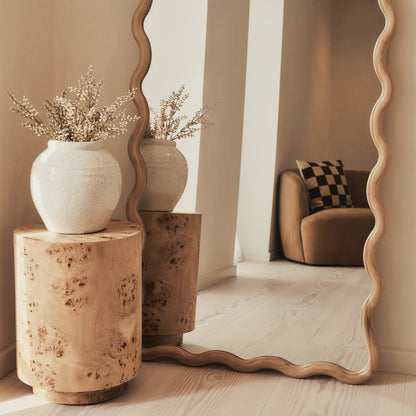 Marea - Miroir rétro ondulé en bois clair pleine longueur 170cm x 80cm