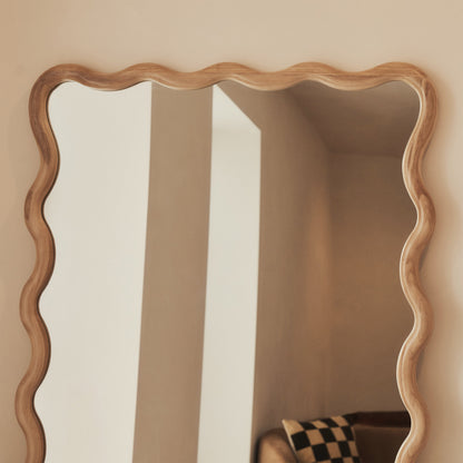 Marea - Miroir rétro ondulé en bois clair pleine longueur 170cm x 80cm