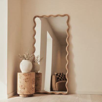 Marea - Miroir rétro ondulé en bois clair pleine longueur 170cm x 80cm