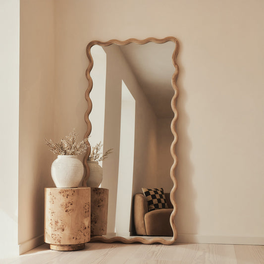 Marea - Miroir rétro ondulé en bois clair pleine longueur 170cm x 80cm