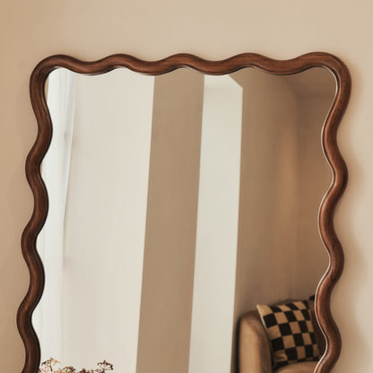 Marea - Miroir rétro ondulé en bois foncé, pleine longueur 170cm x 80cm