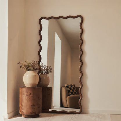 Marea - Miroir rétro ondulé en bois foncé, pleine longueur 170cm x 80cm