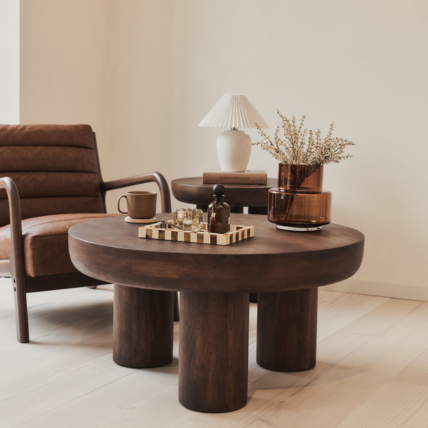 Vermont - Table Basse Ronde Premium en Bois Foncé